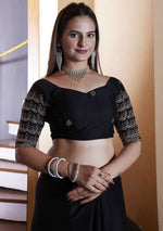 Dazzling Black Color Chiffon Fabric Designer Saree