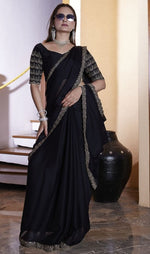 Dazzling Black Color Chiffon Fabric Designer Saree