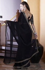 Dazzling Black Color Chiffon Fabric Designer Saree