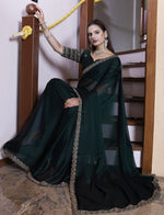 Dazzling Green Color Chiffon Fabric Designer Saree