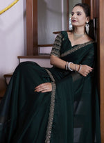 Dazzling Green Color Chiffon Fabric Designer Saree