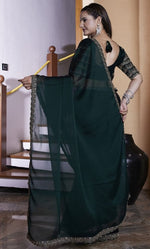 Dazzling Green Color Chiffon Fabric Designer Saree