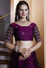 Dazzling Voilet Color Chiffon Fabric Designer Saree