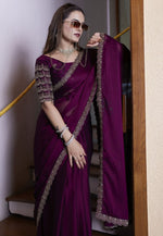 Dazzling Voilet Color Chiffon Fabric Designer Saree