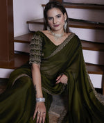 Dazzling Green Color Chiffon Fabric Designer Saree