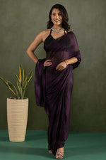 Amazing Voilet Color Chiffon Fabric Partywear Saree