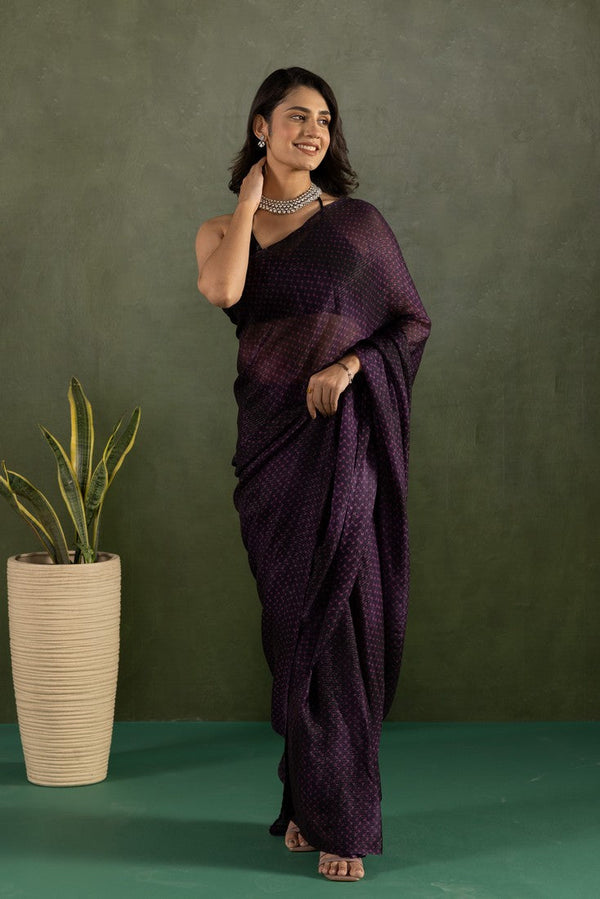 Amazing Voilet Color Chiffon Fabric Partywear Saree