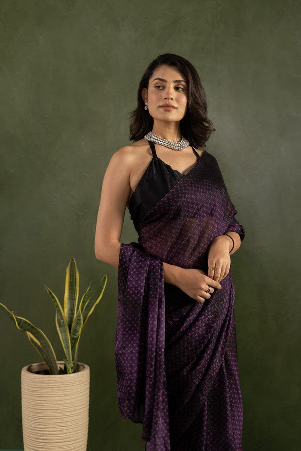 Amazing Voilet Color Chiffon Fabric Partywear Saree