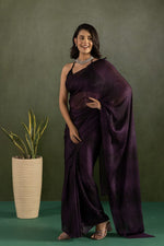 Amazing Voilet Color Chiffon Fabric Partywear Saree