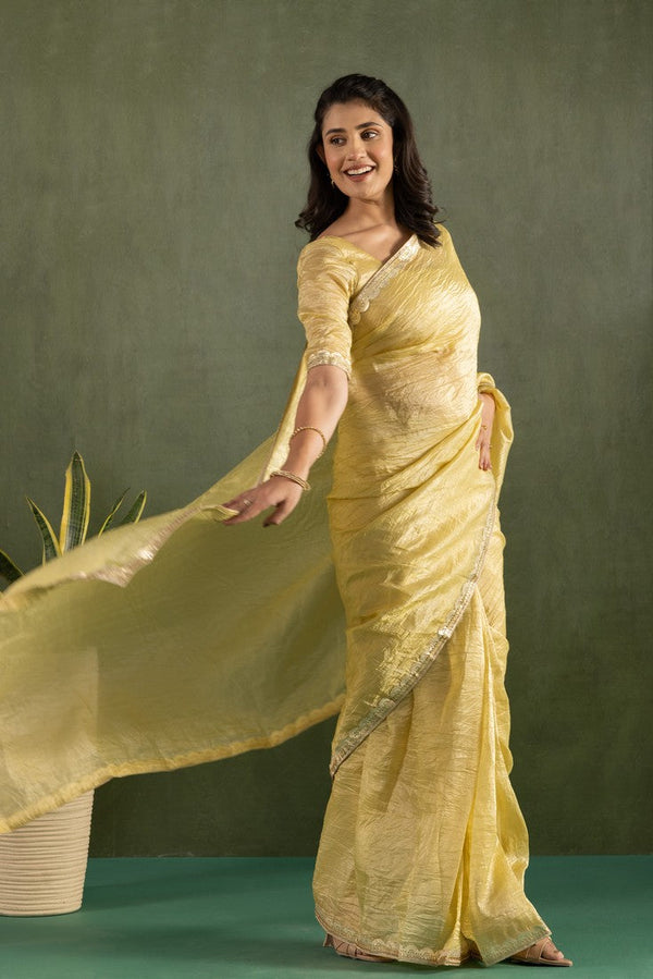 Amazing Yellow Color Chiffon Fabric Partywear Saree