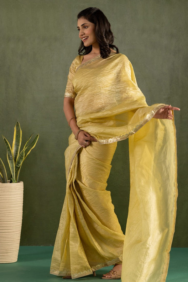 Amazing Yellow Color Chiffon Fabric Partywear Saree
