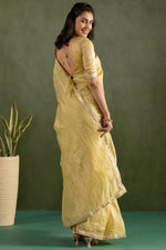 Amazing Yellow Color Chiffon Fabric Partywear Saree