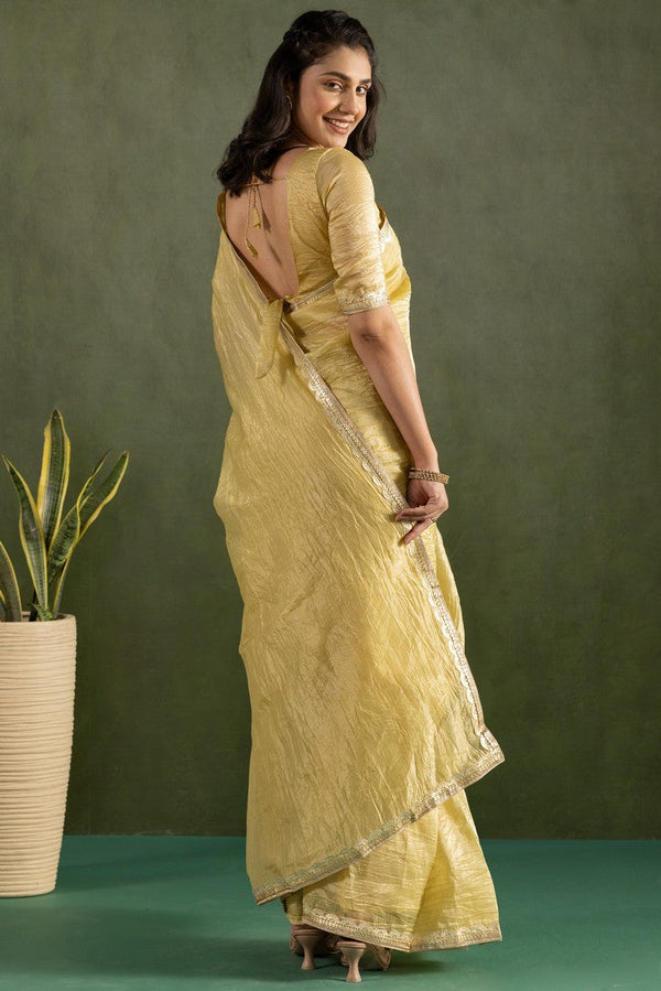 Amazing Yellow Color Chiffon Fabric Partywear Saree