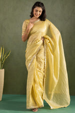 Amazing Yellow Color Chiffon Fabric Partywear Saree