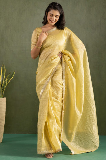 Amazing Yellow Color Chiffon Fabric Partywear Saree