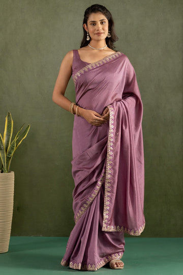 Amazing Purple Color Chiffon Fabric Partywear Saree