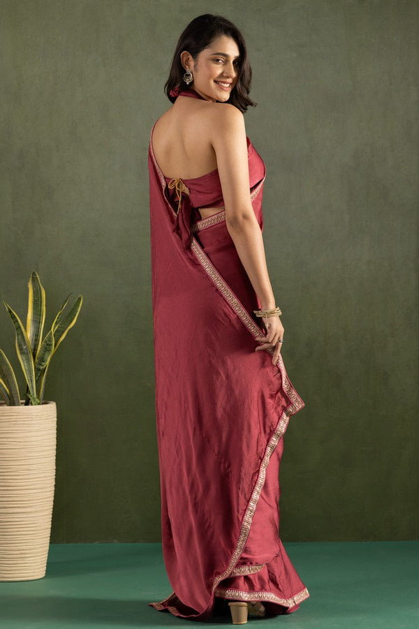Amazing Maroon Color Chiffon Fabric Partywear Saree