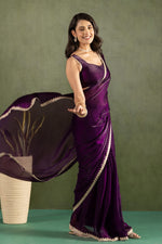Amazing Purple Color Chiffon Fabric Partywear Saree