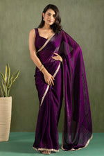 Amazing Purple Color Chiffon Fabric Partywear Saree