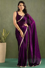 Amazing Purple Color Chiffon Fabric Partywear Saree