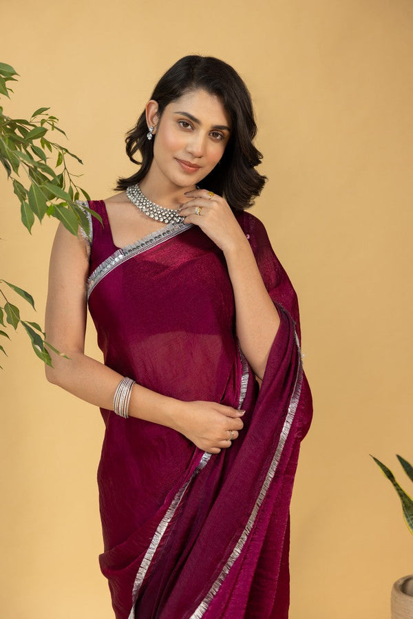 Amazing Maroon Color Chiffon Fabric Partywear Saree