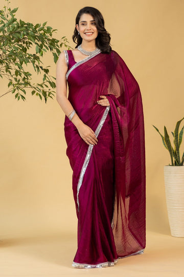 Amazing Maroon Color Chiffon Fabric Partywear Saree