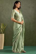 Amazing Green Color Chiffon Fabric Partywear Saree