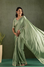 Amazing Green Color Chiffon Fabric Partywear Saree