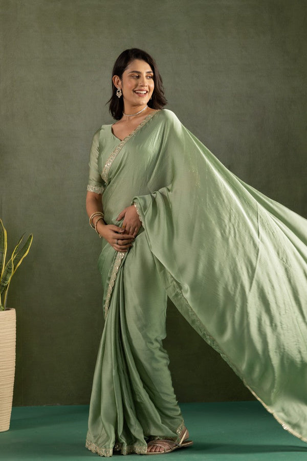 Amazing Green Color Chiffon Fabric Partywear Saree