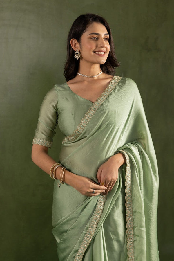 Amazing Green Color Chiffon Fabric Partywear Saree