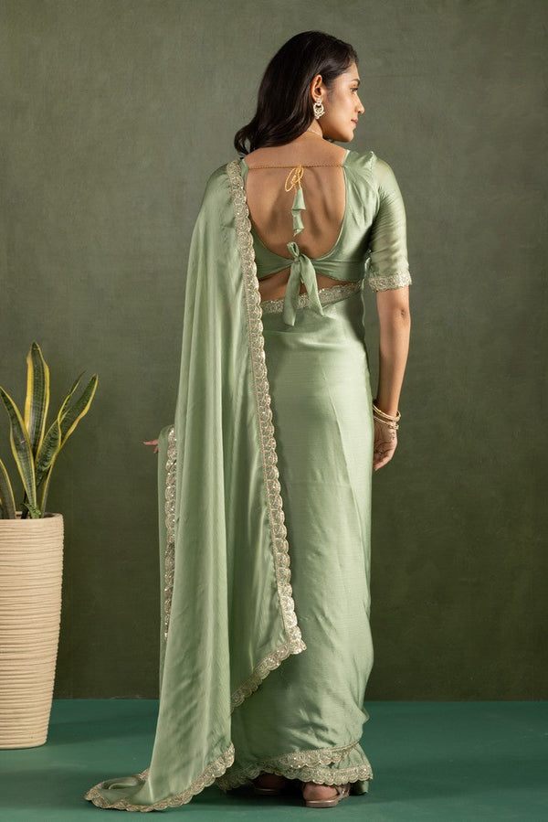 Amazing Green Color Chiffon Fabric Partywear Saree