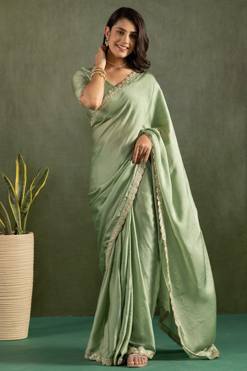 Amazing Green Color Chiffon Fabric Partywear Saree