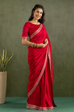 Amazing Red Color Chiffon Fabric Partywear Saree
