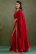 Amazing Red Color Chiffon Fabric Partywear Saree