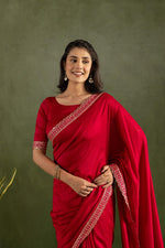 Amazing Red Color Chiffon Fabric Partywear Saree