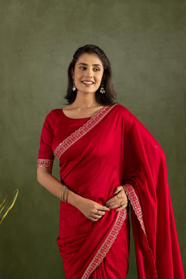 Amazing Red Color Chiffon Fabric Partywear Saree
