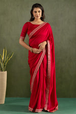 Amazing Red Color Chiffon Fabric Partywear Saree