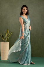 Amazing Aqua Color Chiffon Fabric Partywear Saree