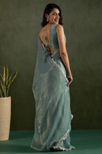 Amazing Aqua Color Chiffon Fabric Partywear Saree