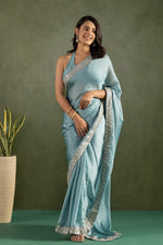 Amazing Teal  Color Chiffon Fabric Partywear Saree