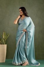 Amazing Teal  Color Chiffon Fabric Partywear Saree