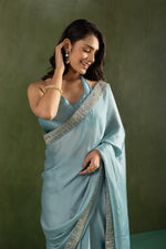 Amazing Teal  Color Chiffon Fabric Partywear Saree