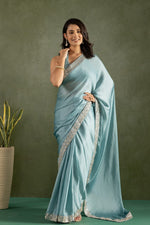 Amazing Teal  Color Chiffon Fabric Partywear Saree