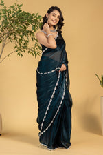 Amazing Teal Color Chiffon Fabric Partywear Saree