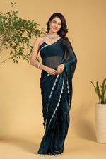 Amazing Teal Color Chiffon Fabric Partywear Saree