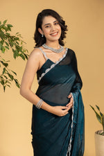 Amazing Teal Color Chiffon Fabric Partywear Saree