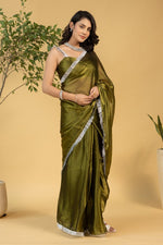 Amazing Green Color Chiffon Fabric Partywear Saree