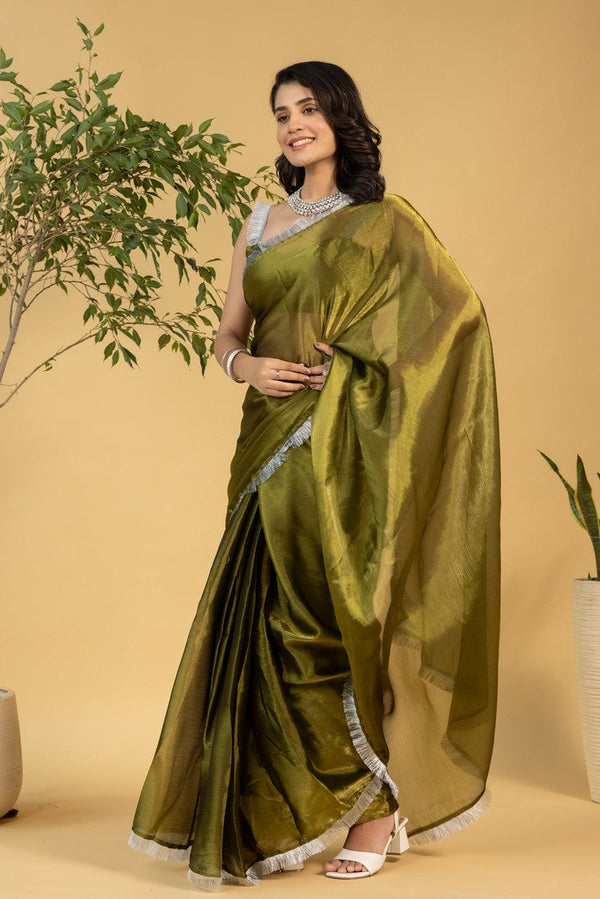 Amazing Green Color Chiffon Fabric Partywear Saree