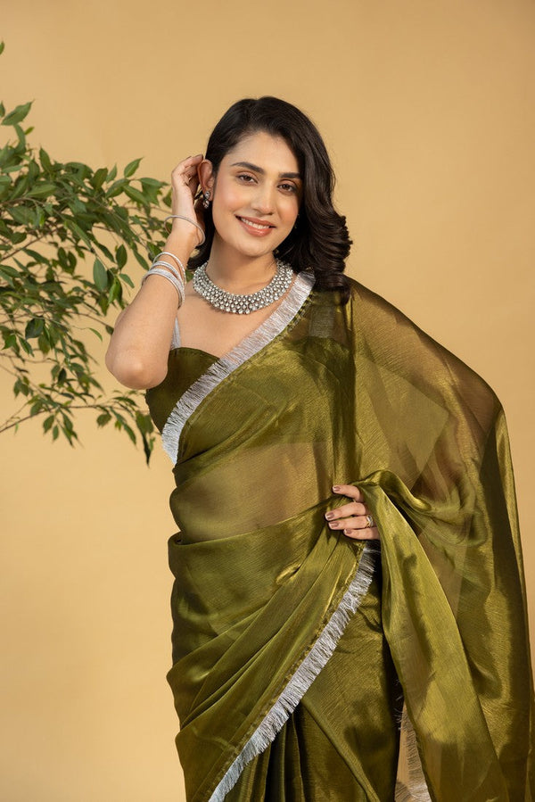 Amazing Green Color Chiffon Fabric Partywear Saree