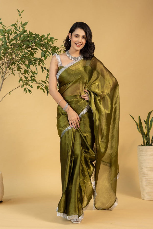 Amazing Green Color Chiffon Fabric Partywear Saree